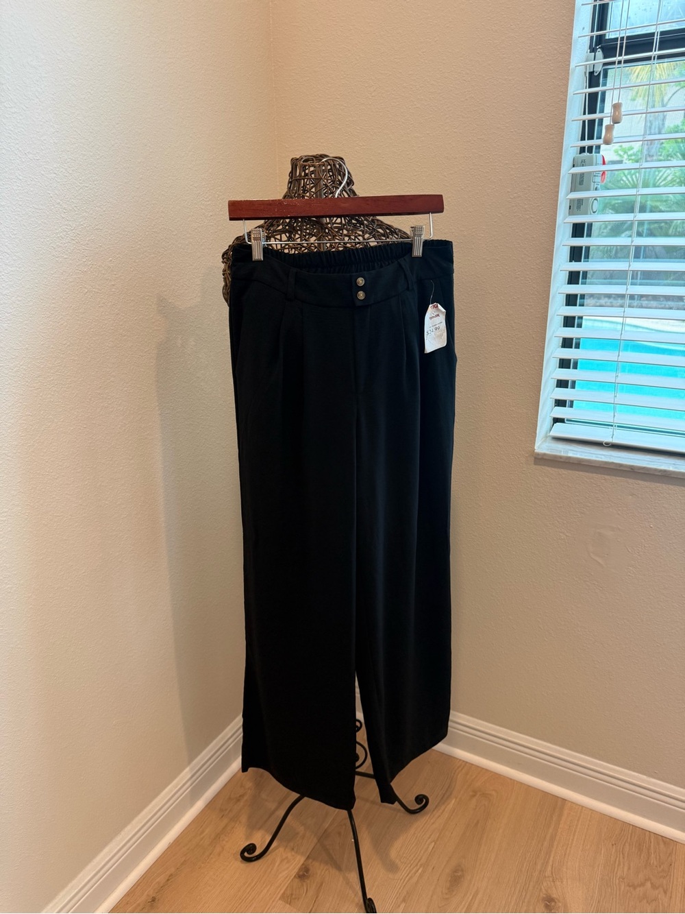 Tullea Black Wide-Leg Trousers with Button Detail